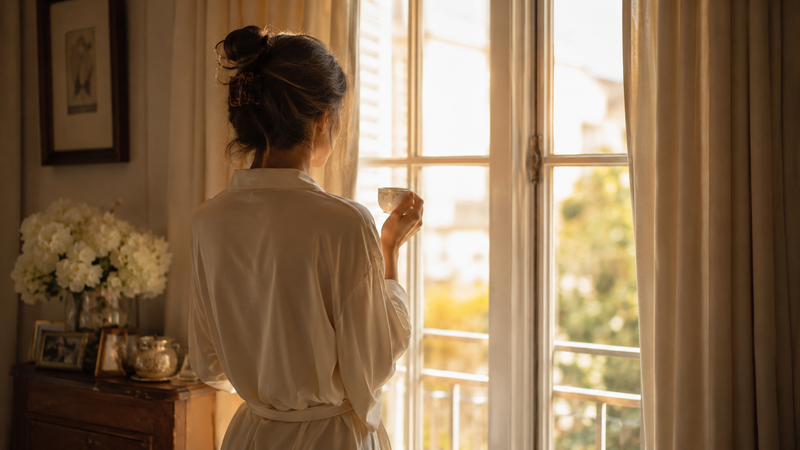 A mom taking time for herself with AI prompts made for her