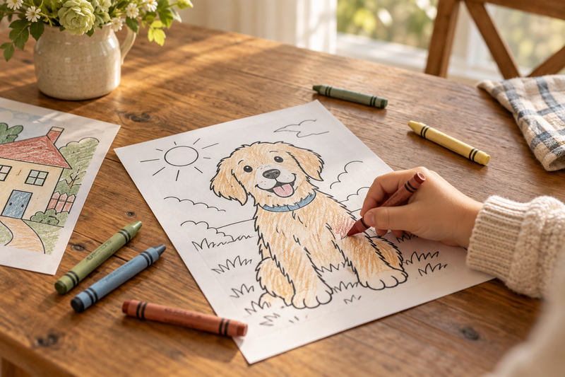 Family photos turned into printable coloring pages with AI